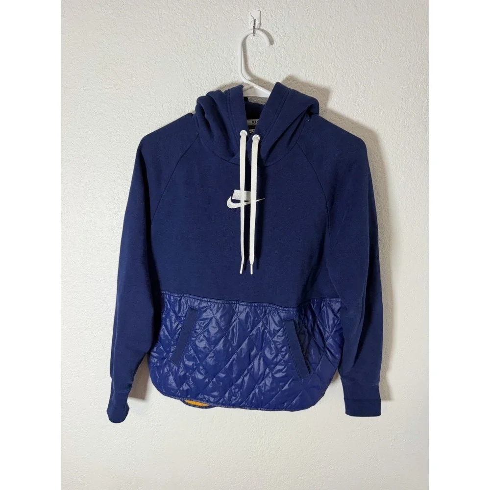 Nike Fleece Quilted Fleece Pull Over Hoodie Womens Size XS Cj6253-492 BLUE